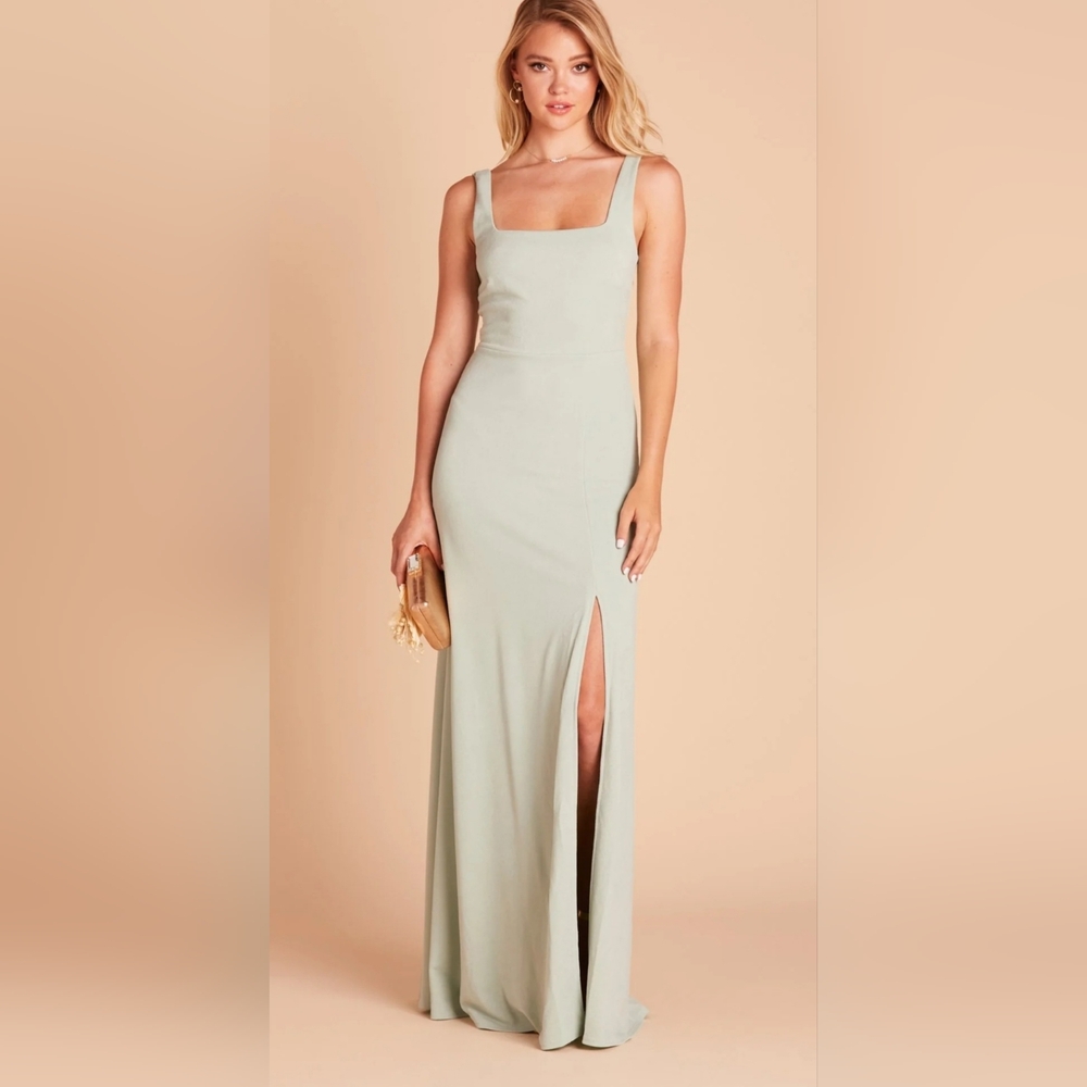Birdy Grey Crepe Sage Formal Wedding Guest Slit Maxi Zip Dress
